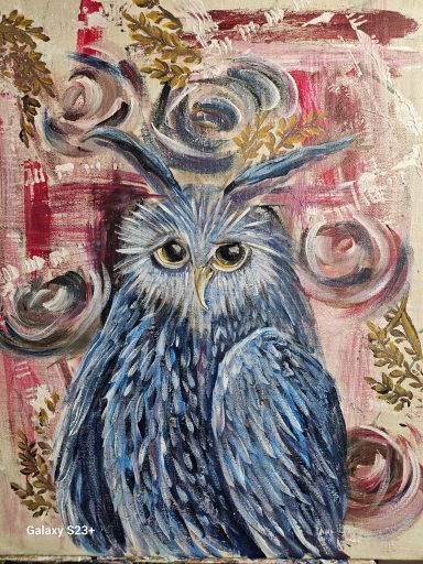owl, modern, contemporary, floral background, original art, bold colors, bold colours, barn owl, wildlife