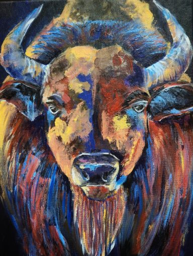 Buffalo abstract painting, abstract buffalo wall art, buffalo canvas print, modern buffalo artwork.
Fun fact, I used three brush size.