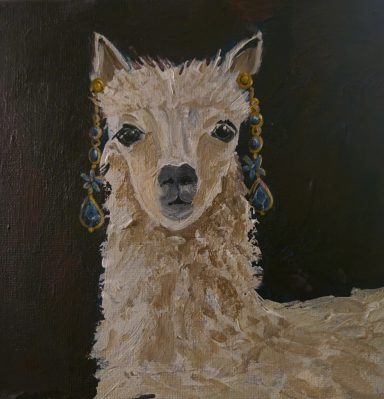 Nora - she knows her worth Original animal art, animal lover gift, whimsical painting, boho animals, Canadian artist, touch of whimsy and rustic all in one! Alpaca