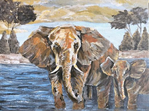 Elephant Art, baby elephant, wild animals, abstract art, original illustrations, Canadian art. 