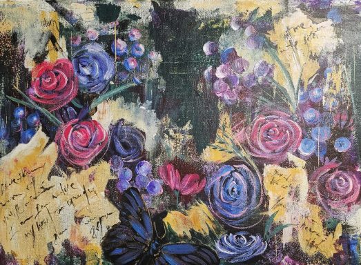 Abstract Art, Dark Art, Roses, Flowers, butterfly, Love Letters, Valentine, Original Art